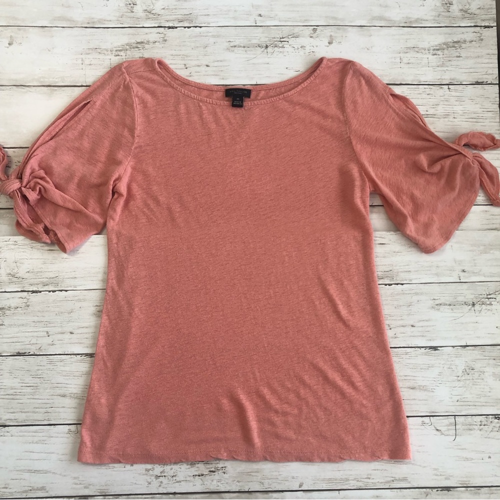 ANN TAYLOR Factory Women’s Orange Detail Knot Short Sleeve Top Size XS